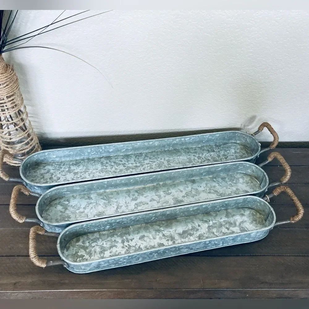 Long Galvanized Metal Tin Farmhouse Decor Tray